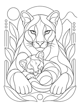 Free printable Cougar Mother With Sleeping Cub coloring page