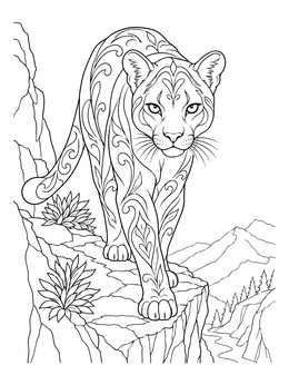 Free printable Cougar On A Mountain Ledge coloring page