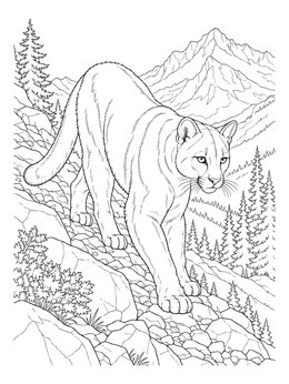 Free printable Cougar Prowling Down Rocky Mountains coloring page