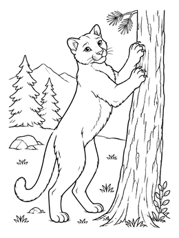 Free printable Cougar Scratching A Pine Tree coloring page