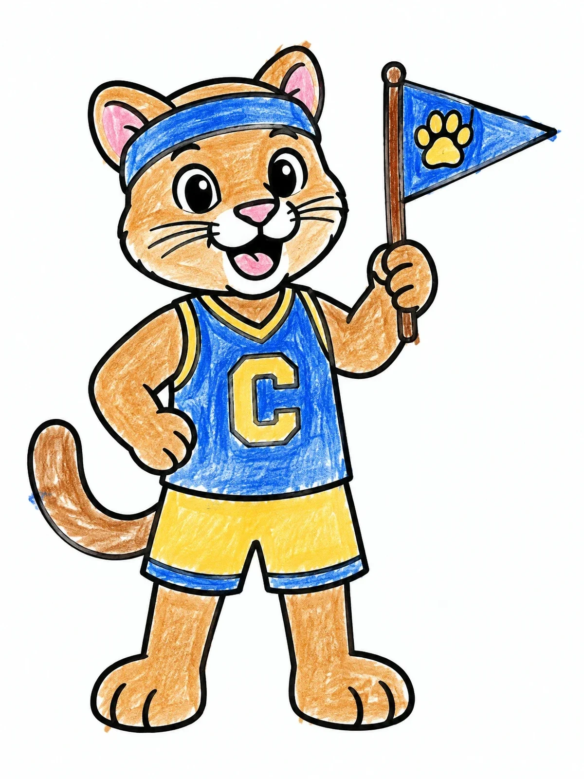 Colored example of the Cougar Mascot With Team Pennant coloring page