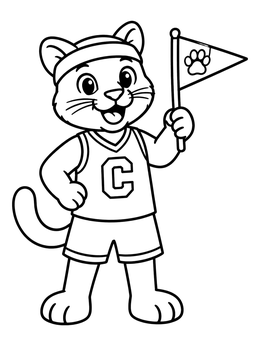 Free printable Cougar Mascot With Team Pennant coloring page