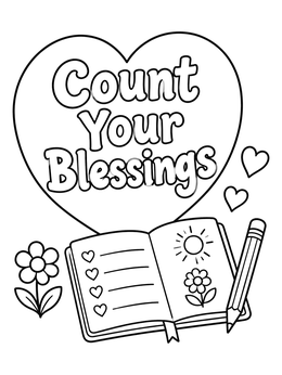 Free printable Count Your Blessings Gratitude Journal coloring page