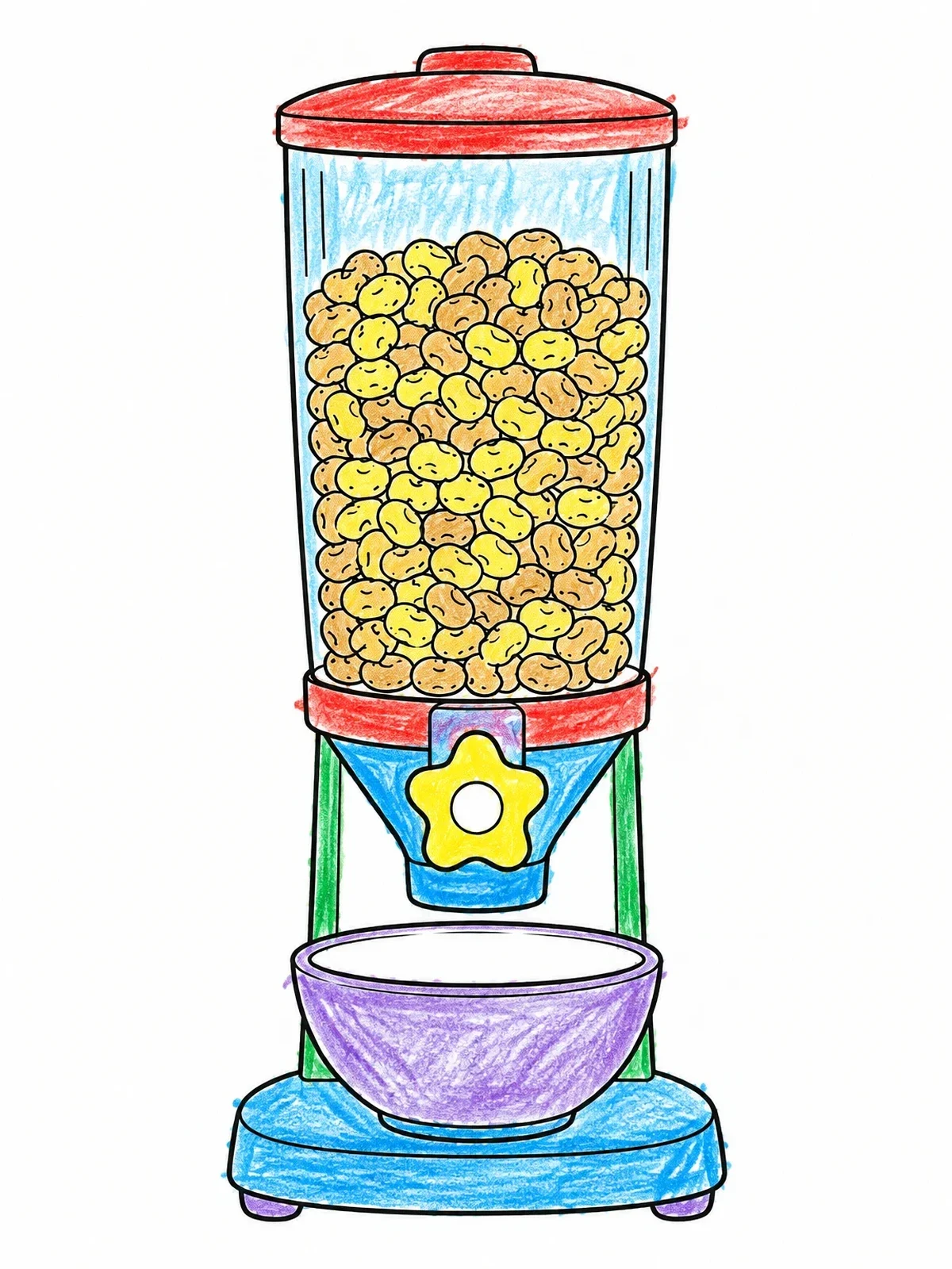 Colored example of the Countertop Cereal Dispenser With Bowl coloring page