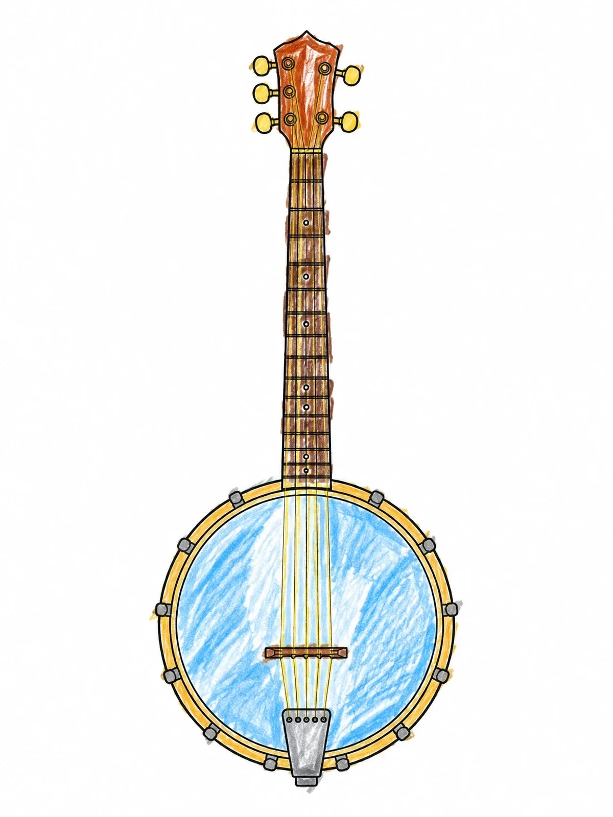 Colored example of the Acoustic Banjo Outline coloring page