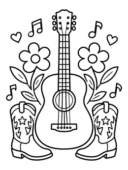 Free printable Acoustic Guitar With Cowboy Boots coloring page