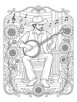 Free printable Banjo Player On The Front Porch coloring page