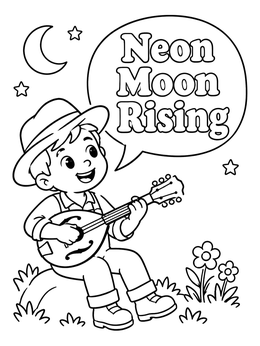 Free printable Boy Playing Mandolin Under The Moon coloring page