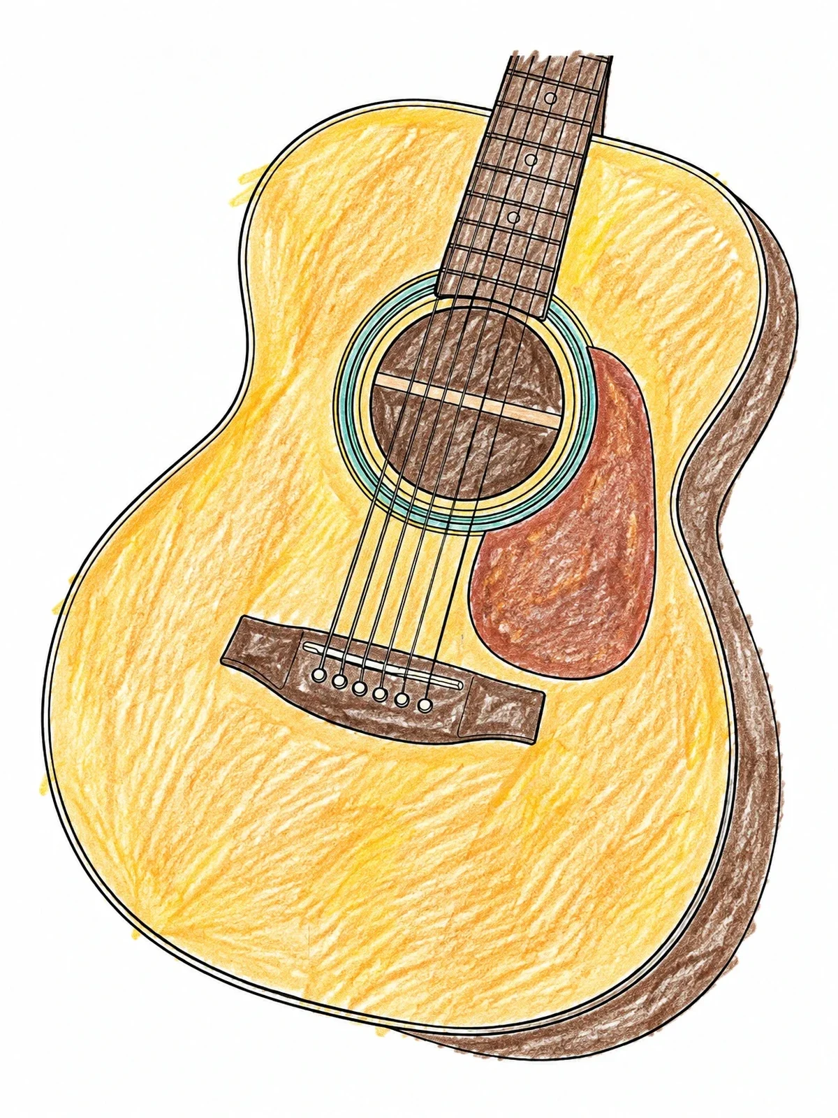 Colored example of the Classic Acoustic Guitar Close Up coloring page