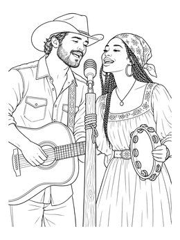 Free printable Country Duet Singing By The Microphone coloring page