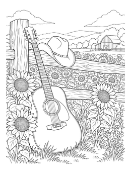 Free printable Guitar By Sunflower Field coloring page