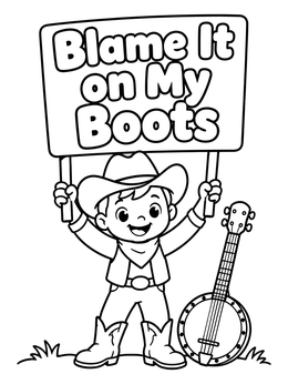 Free printable Little Cowboy With Sign And Banjo coloring page