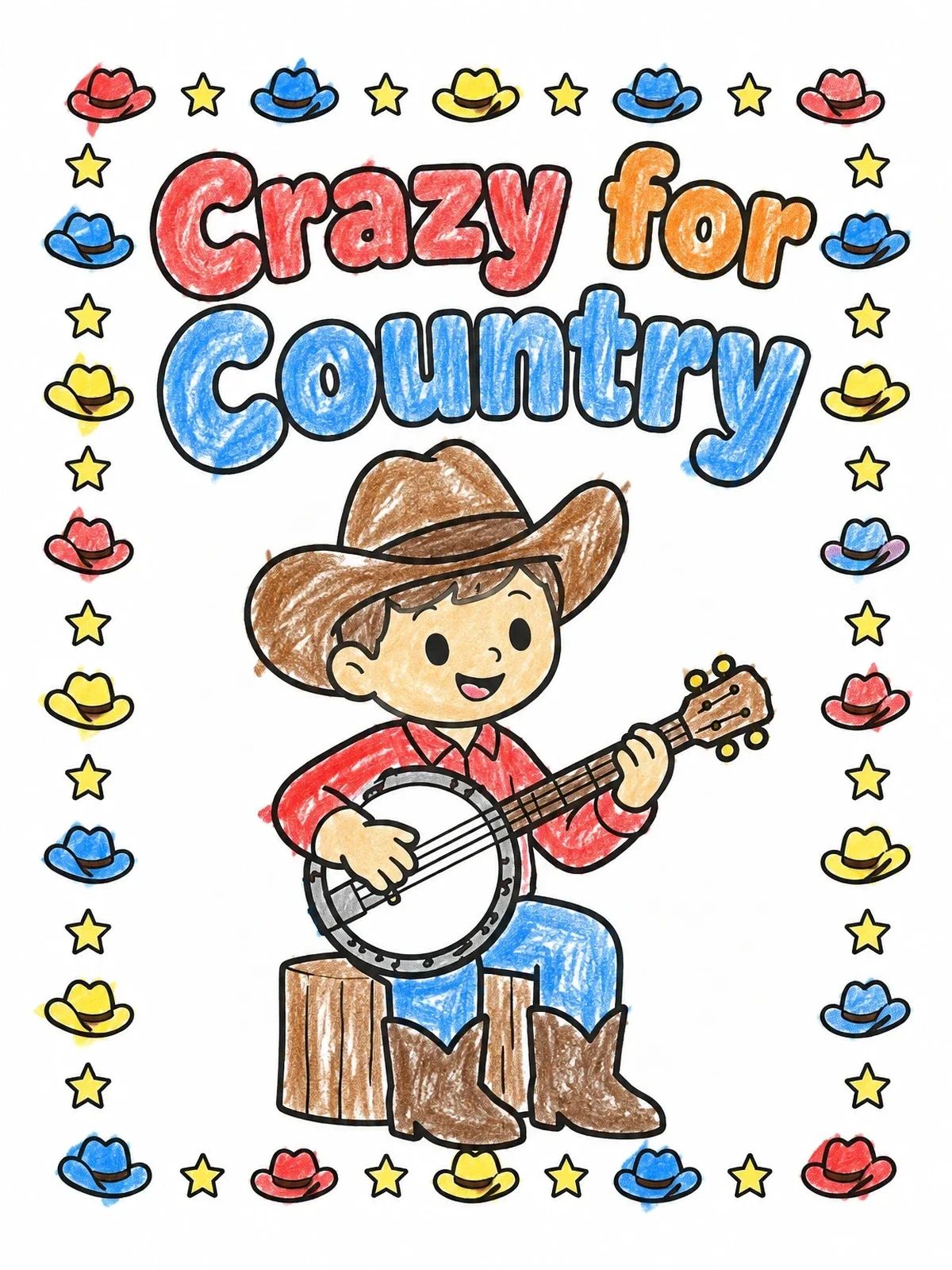Colored example of the Young Boy Playing The Banjo coloring page