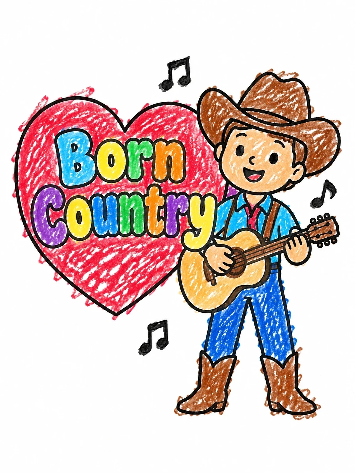 Colored example of the Young Cowboy Playing Guitar coloring page