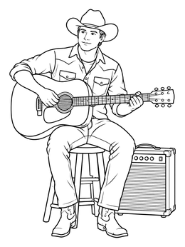 Free printable Country Musician With Guitar And Amplifier coloring page