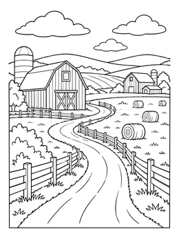 Free printable Country Road Through Farmland coloring page