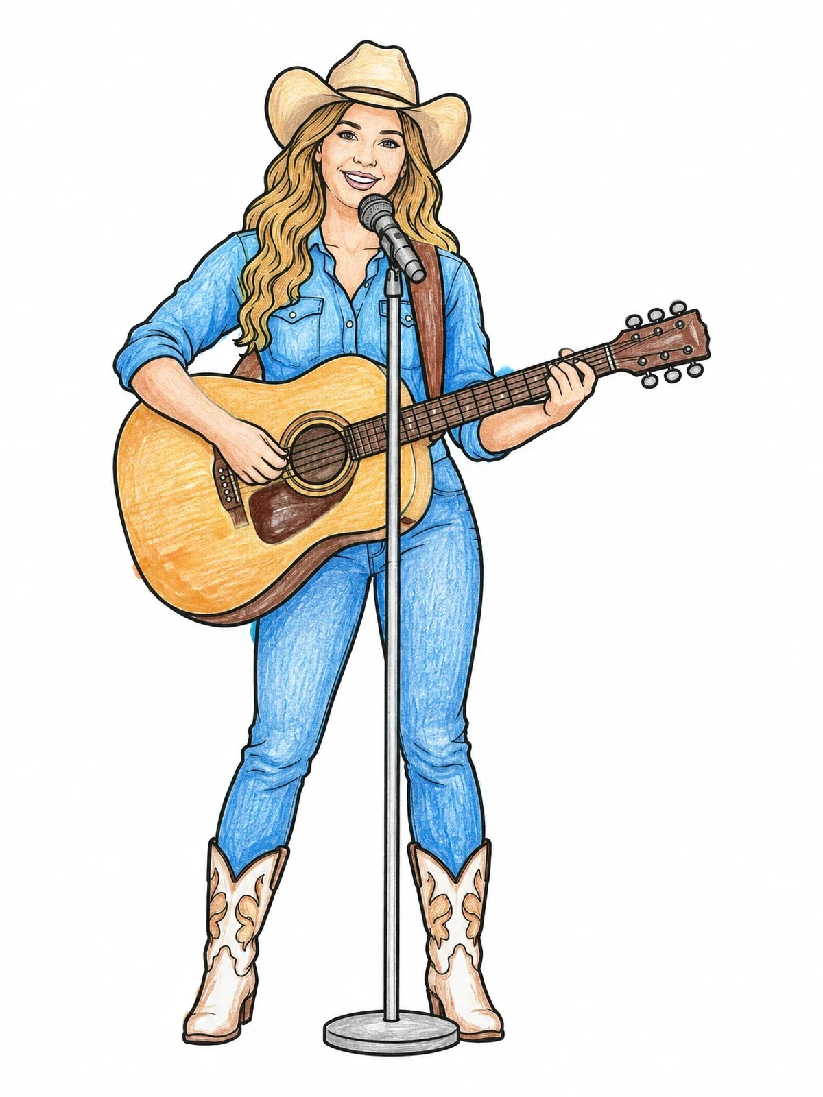 Colored example of the Country Singer With Acoustic Guitar coloring page