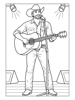 Free printable Country Singer With Acoustic Guitar On Stage coloring page