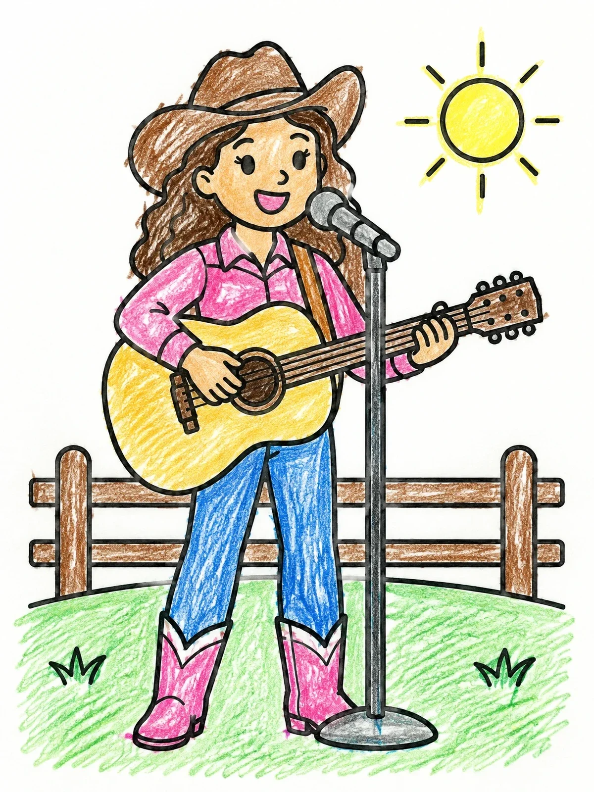 Colored example of the Country Singer With Acoustic Guitar coloring page