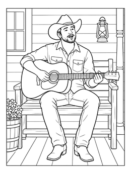 Free printable Country Singer On Porch Bench coloring page