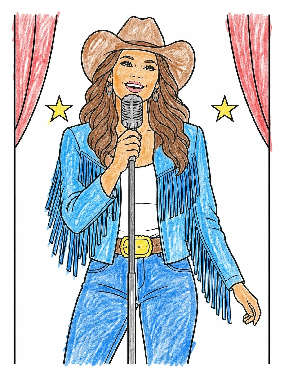 Colored example of the Country Singer On Stage coloring page