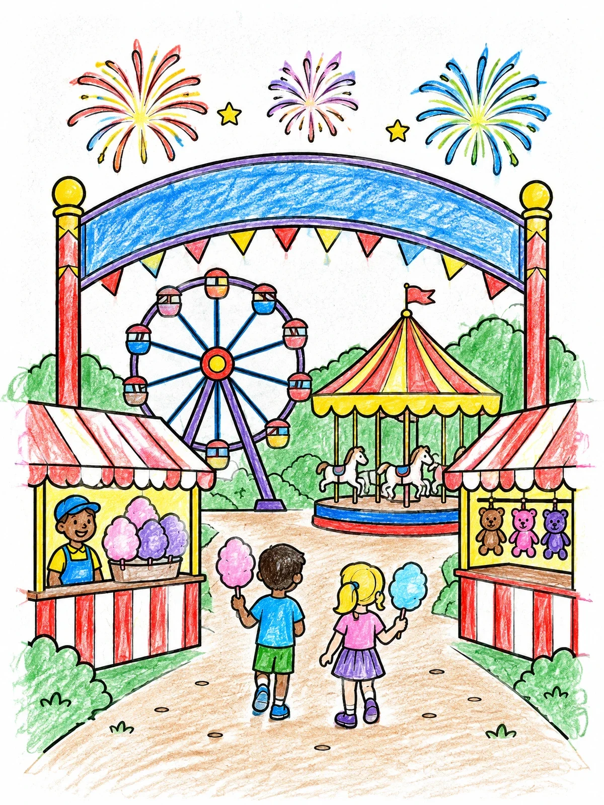 Colored example of the Carnival Midway With Rides And Treats coloring page