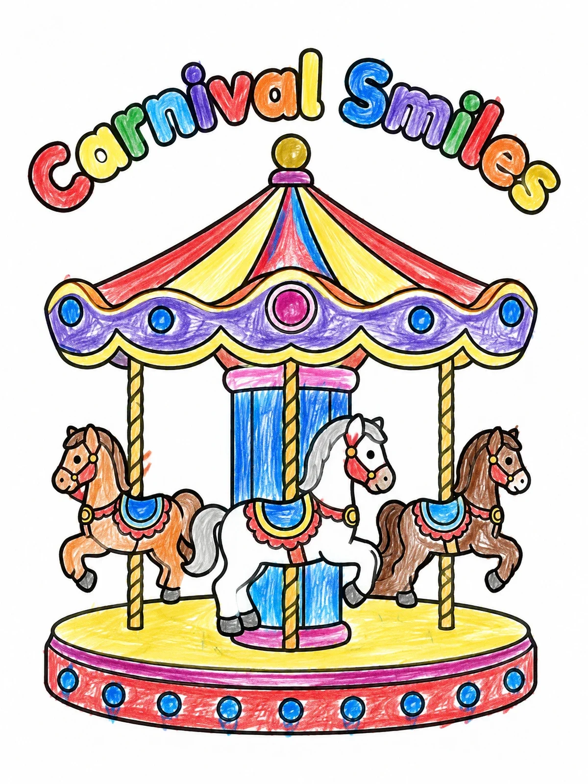 Colored example of the Cheerful Carnival Carousel Ride coloring page