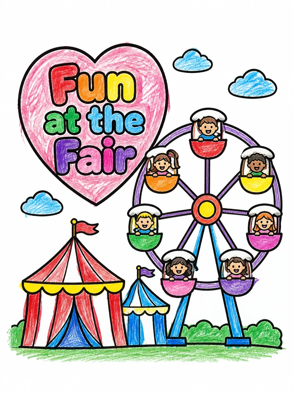 Colored example of the Fun At The Fair Ferris Wheel coloring page