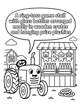 Free printable Friendly Tractor At The Ring Toss coloring page