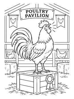 Free printable Rooster Crowing In Poultry Pavilion coloring page