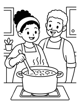 Free printable Couple Cooking Soup Together coloring page