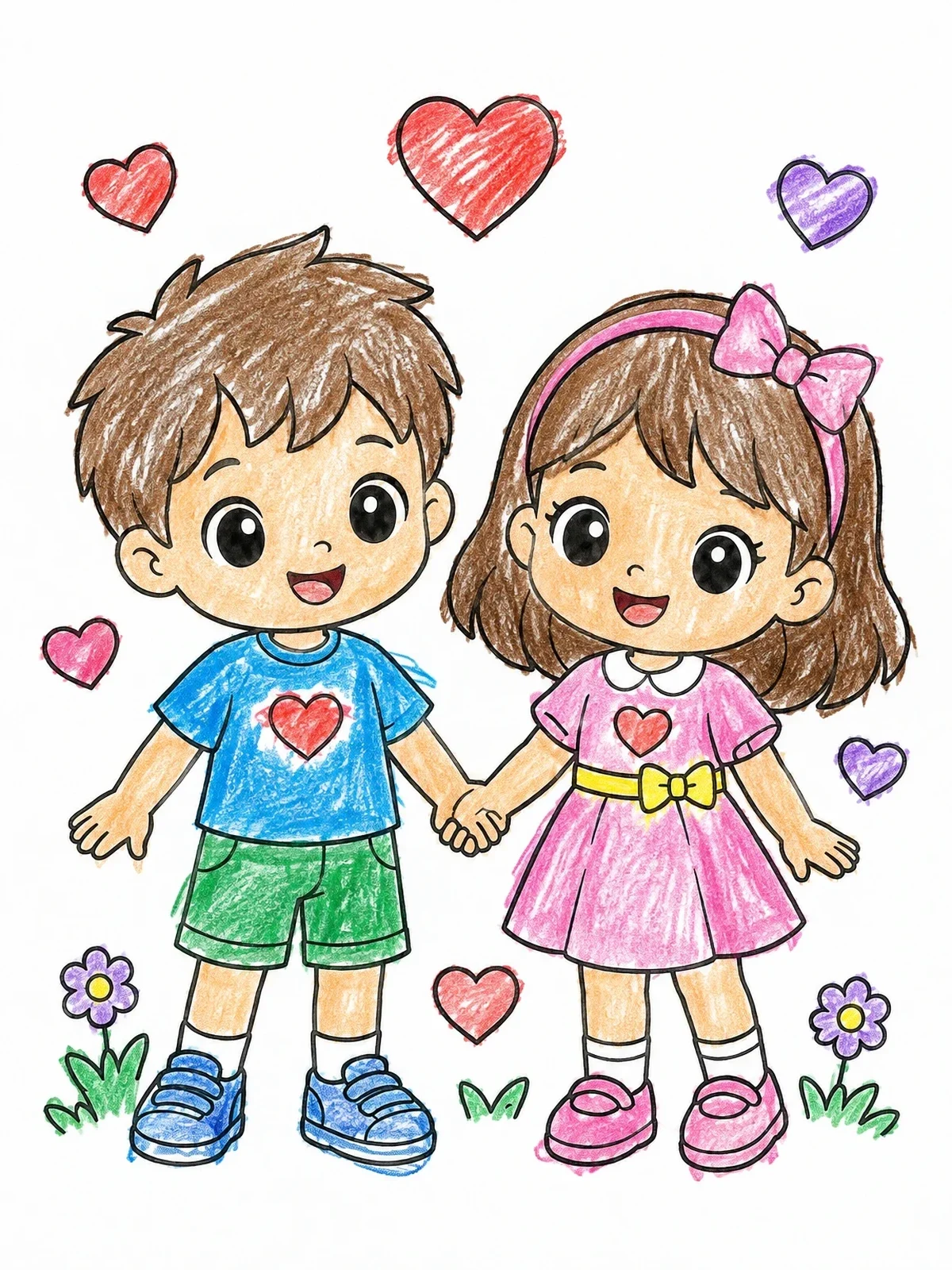 Colored example of the Cute Chibi Boy And Girl Holding Hands coloring page