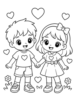 Free printable Cute Chibi Boy And Girl Holding Hands coloring page