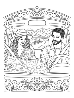 Free printable Couple Driving With Road Map coloring page