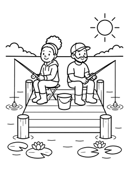 Free printable Couple Fishing On A Wooden Pier coloring page