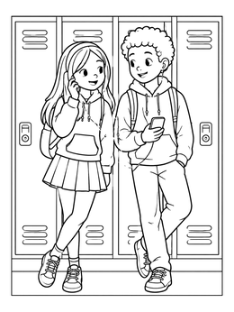 Free printable High School Sweethearts Sharing Music coloring page