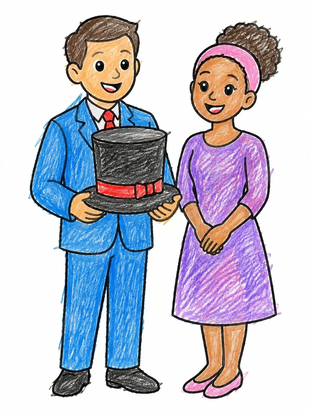 Colored example of the Smiling Couple With A Fancy Top Hat coloring page