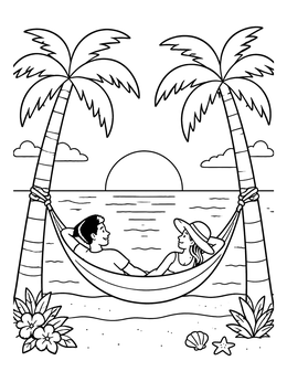 Free printable Couple In Hammock At Sunset coloring page