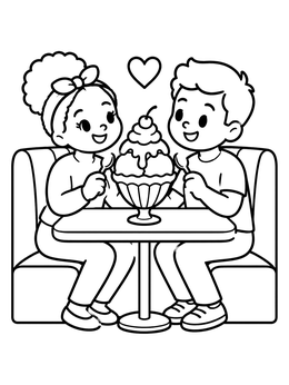 Free printable Sweethearts Sharing An Ice Cream Sundae coloring page