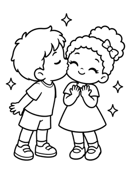 Free printable Sweet Cheek Kiss Between Kids coloring page