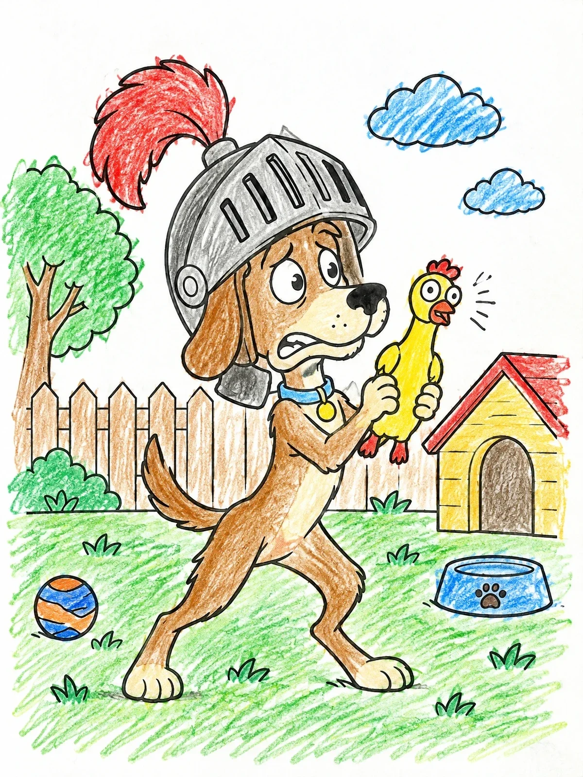 Colored example of the Brave Dog In Knight Helmet coloring page