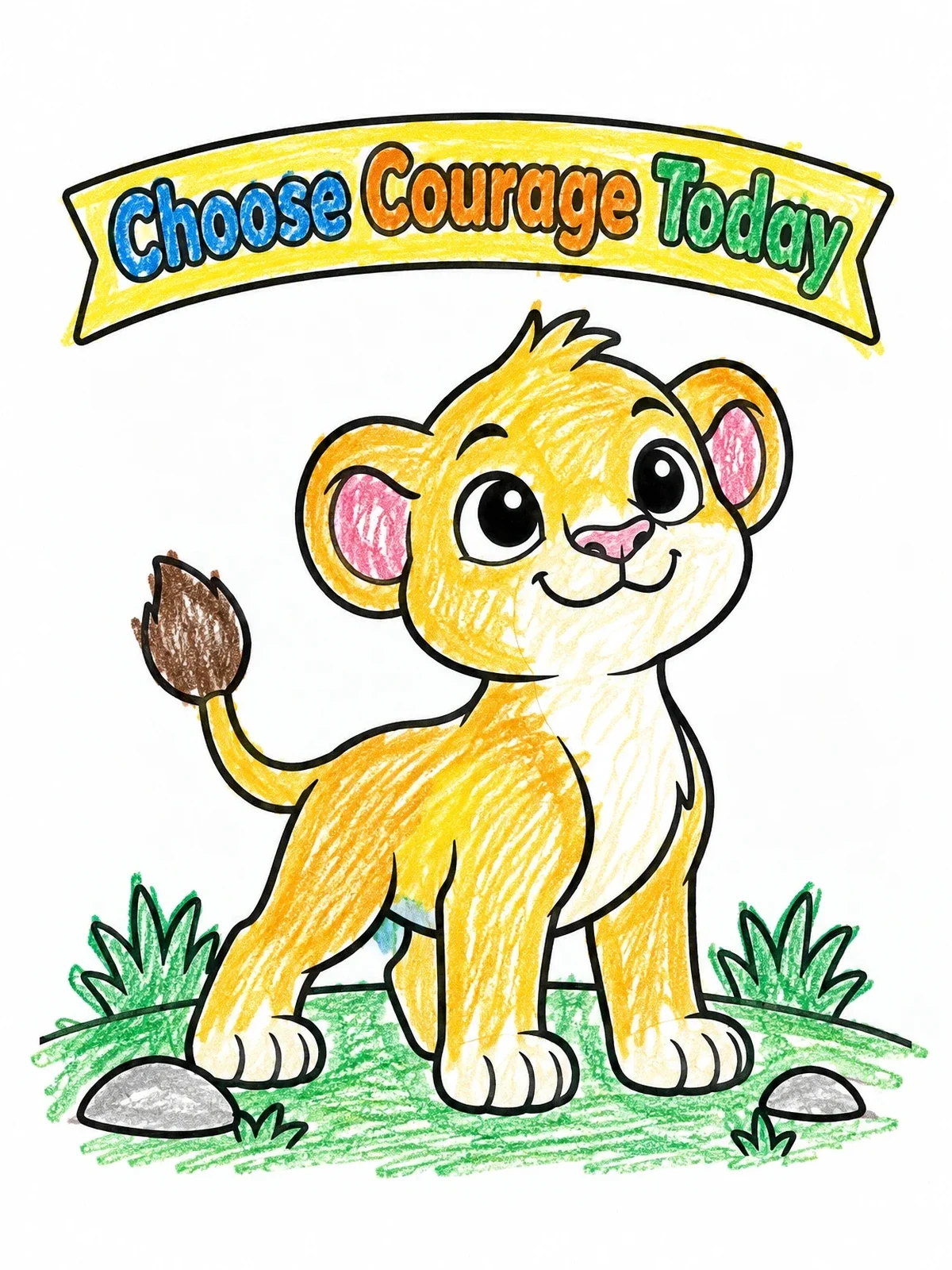 Colored example of the Brave Little Lion Cub coloring page
