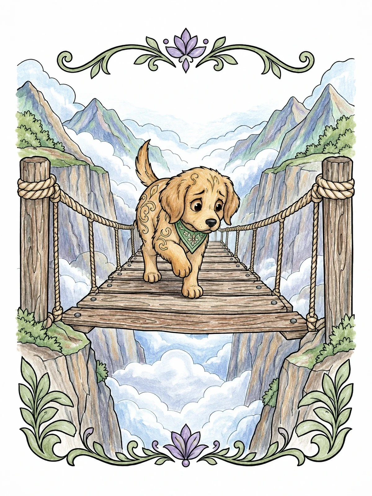 Colored example of the Brave Puppy On A Suspension Bridge coloring page