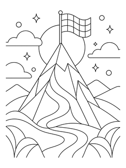 A winding path leads up to a peak on this courage coloring page.