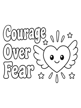 Free printable Courage Over Fear Winged Heart coloring page