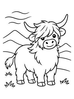 Free printable Fluffy Highland Calf On Hillside coloring page