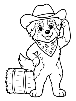 Free printable Cowboy Australian Shepherd With Hay Bale coloring page