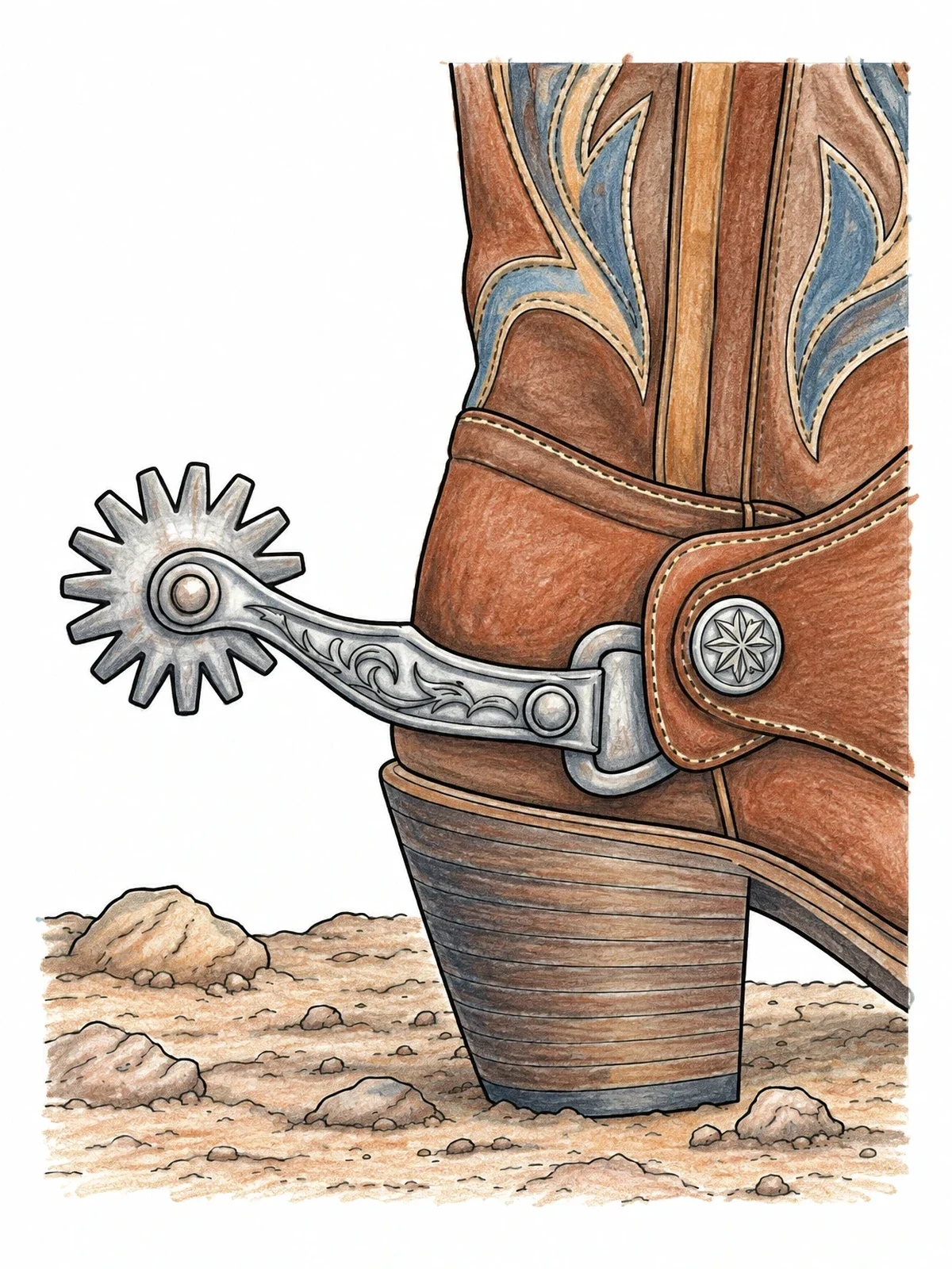 Colored example of the Cowboy Boot Heel And Spur coloring page