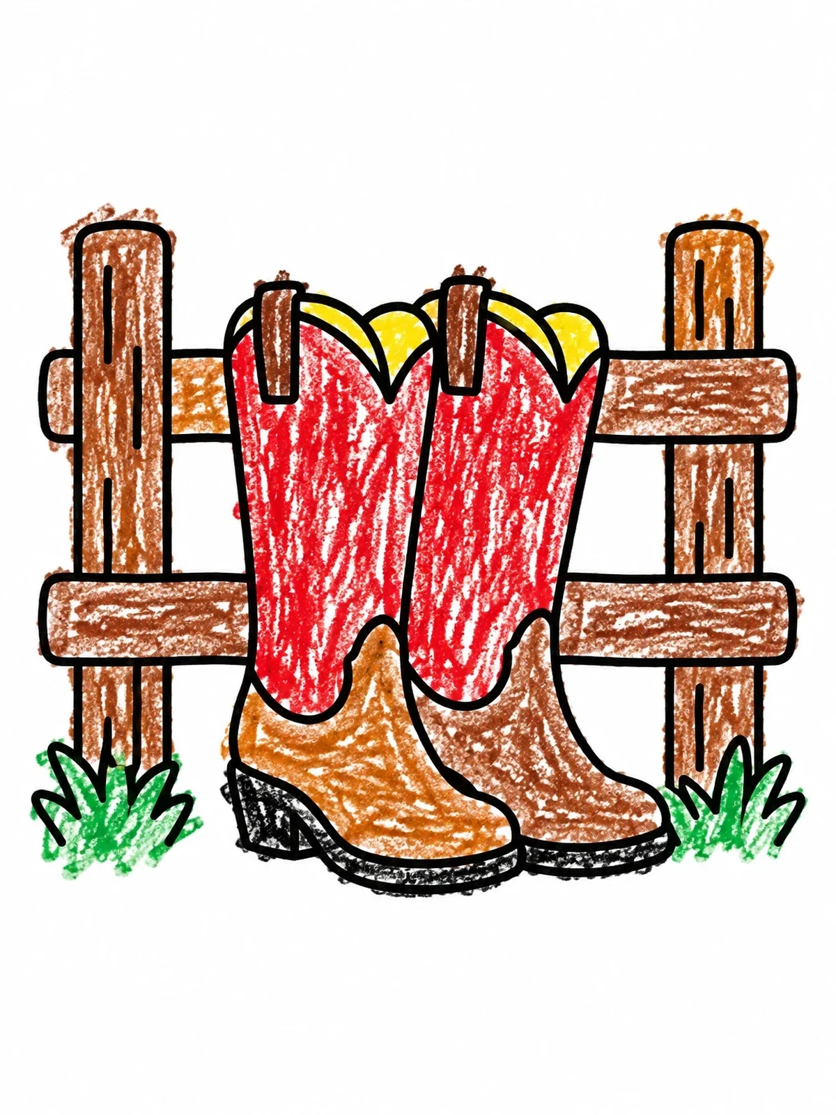 Colored example of the Cowboy Boots By The Wooden Fence coloring page