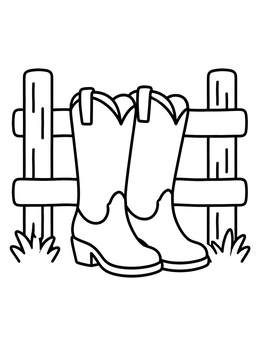 Free printable Cowboy Boots By The Wooden Fence coloring page